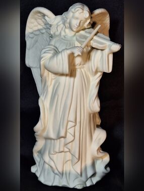 PARTYLITE White Bisque Porcelain Angel Candleholder Figurine Playing Violin
